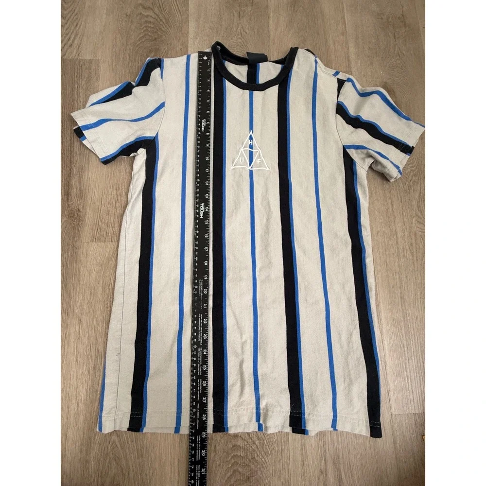 HUF Mens Vertical Stripe Triple Triangle Logo T-Shirt Grey Blue Black Size M